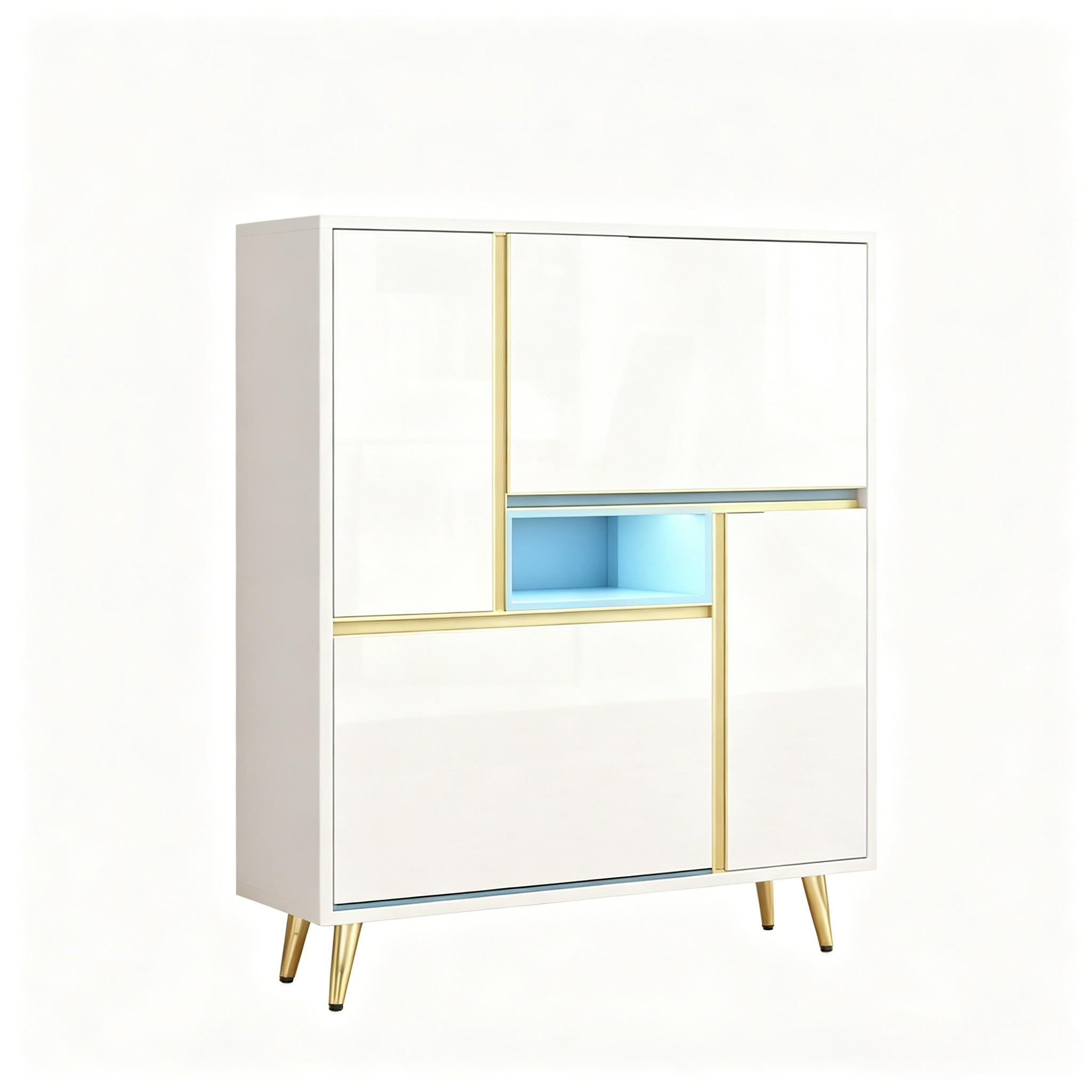 LED Schuhkommode Weiß Hochglanz mit 2 Türen,Schuhregal 80x25x96 cm - Weiß, Holz (80/96/25cm) - PARAFTA HOME