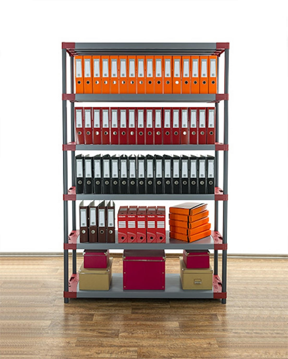 KUNSTSTOFFREGAL GREY BEAR Extra-Tall 220x150x46cm Fachlast 70kg Grau-Rot - Rot, Kunststoff (150/222/46cm) - PROREGAL