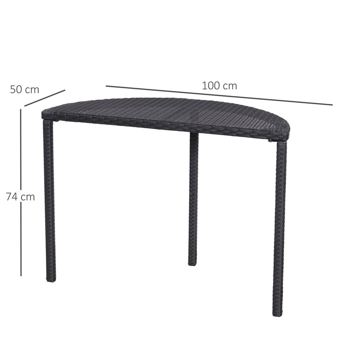 BALKONTISCH, Schwarz, Polyrattan, Metall - Schwarz, Kunststoff (100/50/74cm) - Outsunny