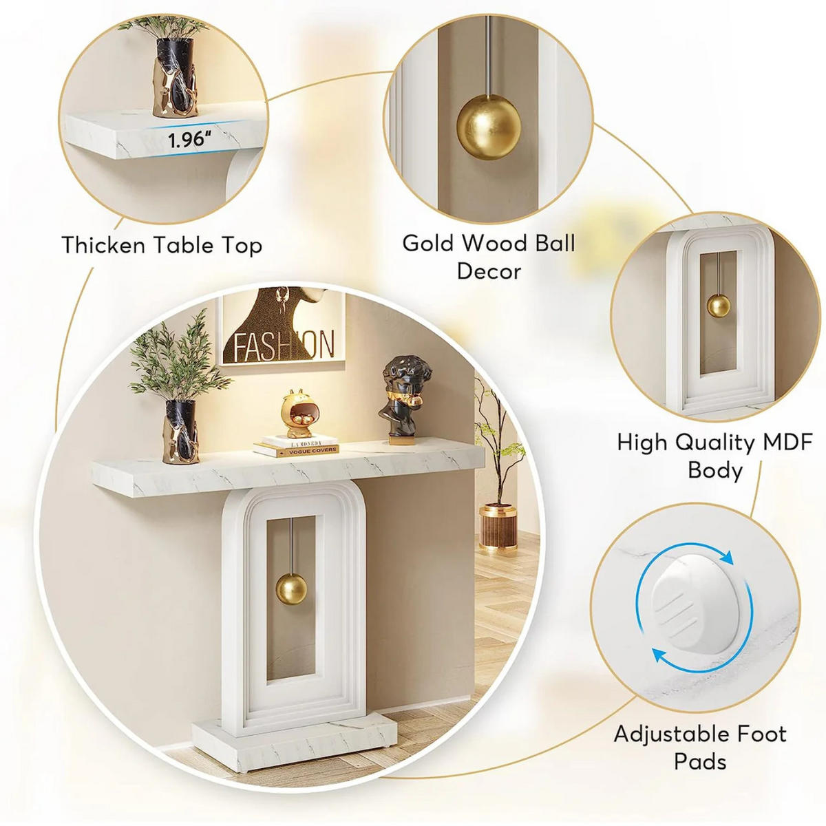 KONSOLENTISCH Marmoroptik Weiß 100/30/ 82 cm - Weiß Hochglanz, Holzwerkstoff/Metall (30/100/82cm) - Quality Elegance