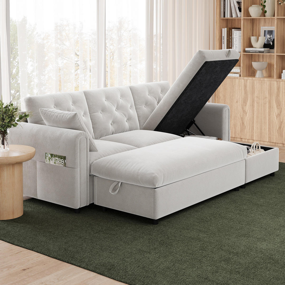SOFA Baršun L Oblik s Tabureom 219x131x86 cm Bež - bež, tekstil (219/86/131cm) - FLIEKS