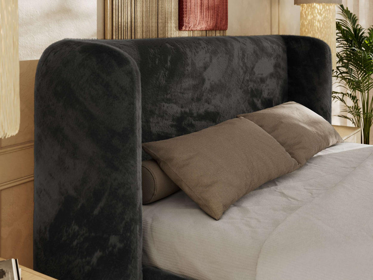 POLSTERBETT EMORA CLASSIC 180/200 - Dunkelgrau Plüsch - Schaum-Matratze - Dunkelgrau, Textil (180/200cm) - MKS