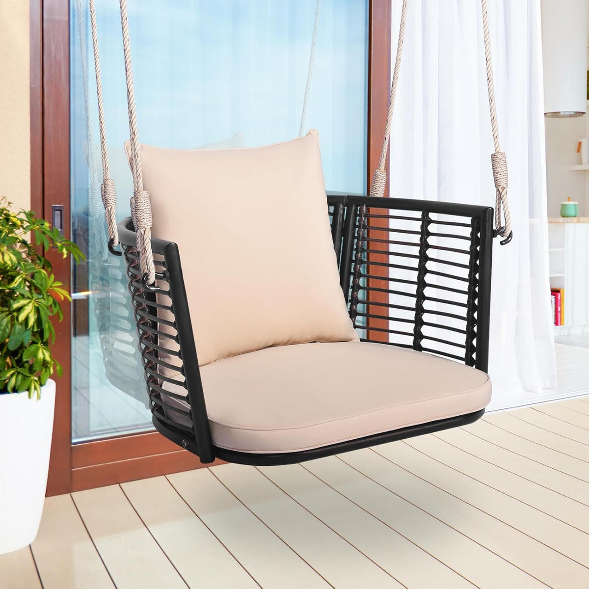 HÄNGESESSEL Beige - Beige, Metall (77/38/62cm) - COSTWAY
