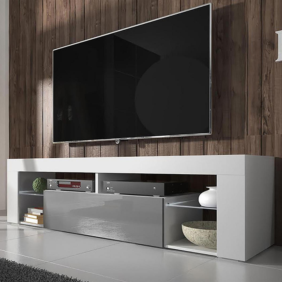 TV-LOWBOARD Bianko Weiß Matt/Grau Hochglanz mit LED, 140 cm - Weiß/Grau, Holzwerkstoff (140/50.5/35cm) - Selsey