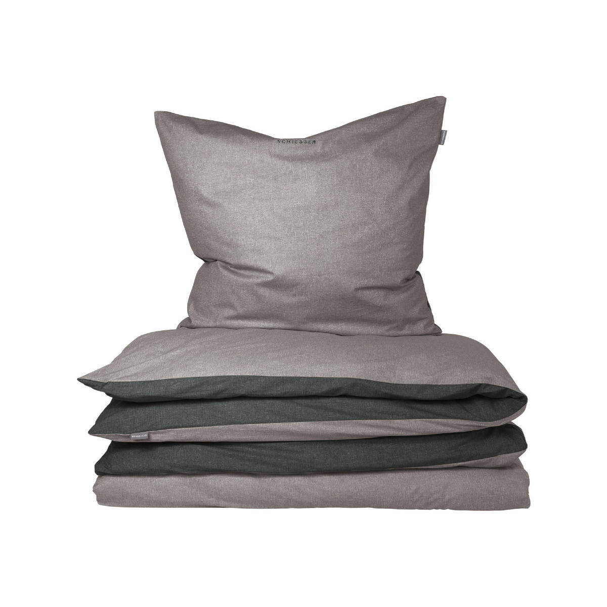 BETTWÄSCHESET Doubleface - Renforcé - 2-teilig - 155 x 220 cm - Grau-Schwarz - Schwarz, Textil (155/220cm) - SCHIESSER