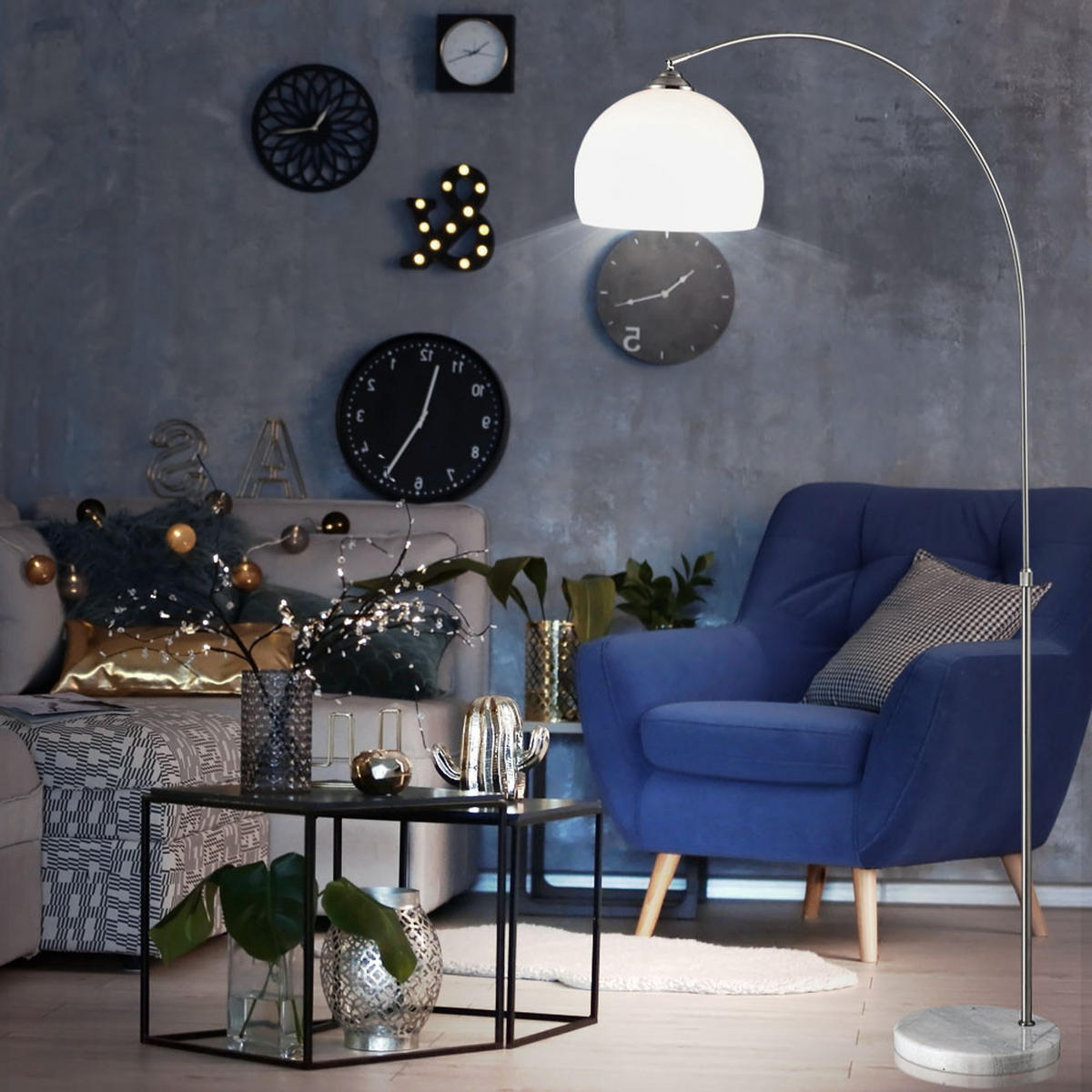 LED STEHLEUCHTE NEWCASTLE Silber Metall - Silberfarben, Metall (92/30/196cm) - Globo Lighting