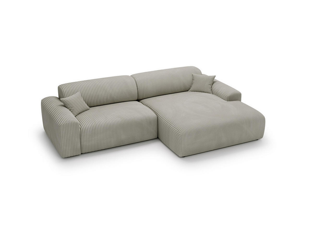 ECKSOFA mit Longchair - Cord - Silberfarben/Schwarz, Kunststoff/Textil (284/178cm) - home24
