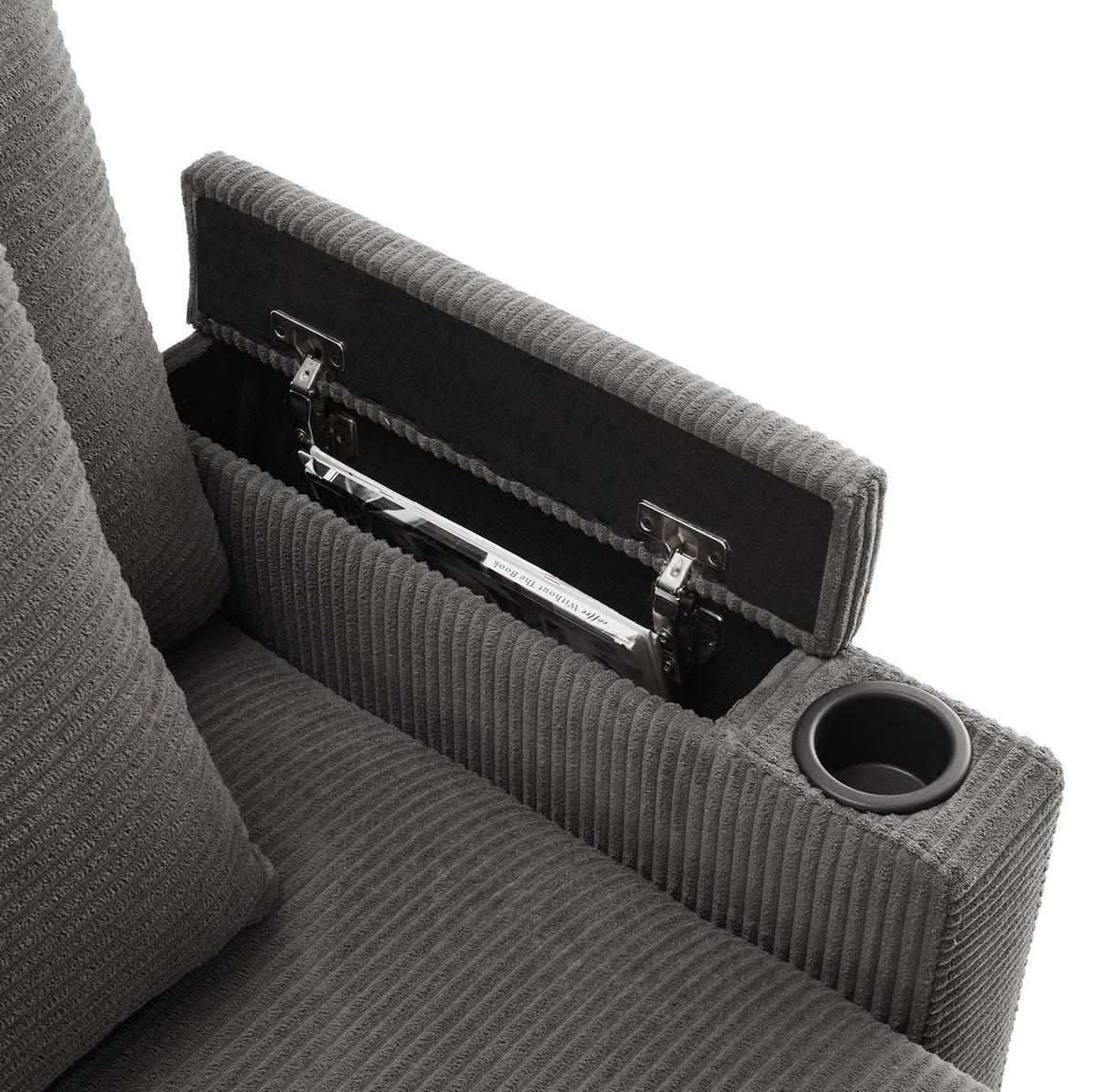 SOFA in L-Form mit Hocker USB-Ablage 213,5 x 139 cm Cord Dunkelgrau - Dunkelgrau, Textil (213.5/139cm) - IVMEU