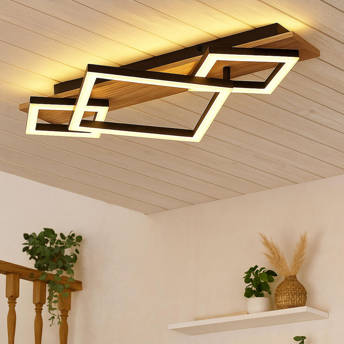 LED DECKENLEUCHTE Holzoptik Braun - Braun, Metall (54/31.2/7.5cm) - Globo Lighting