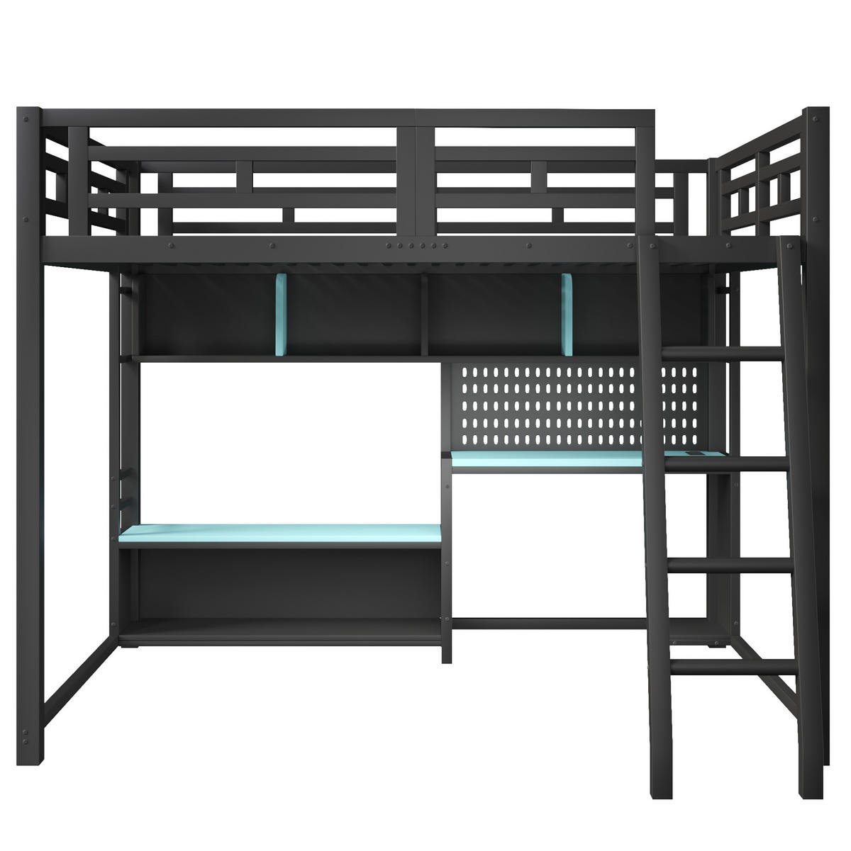 GAMING-HOCHBETT 140x200 cm in Schwarz mit Schreibtisch, RGB-LED und Regalen - Schwarz, Holzwerkstoff (140/200cm) - IVMEU