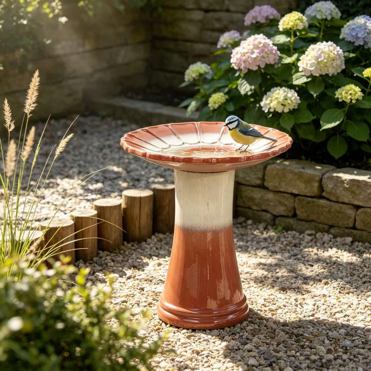 VOGELBAD mit Standfuß, Keramik Ø43/45H cm, Wetterfest, Rot - Rot, Keramik (43/45/43cm) - LVHOM