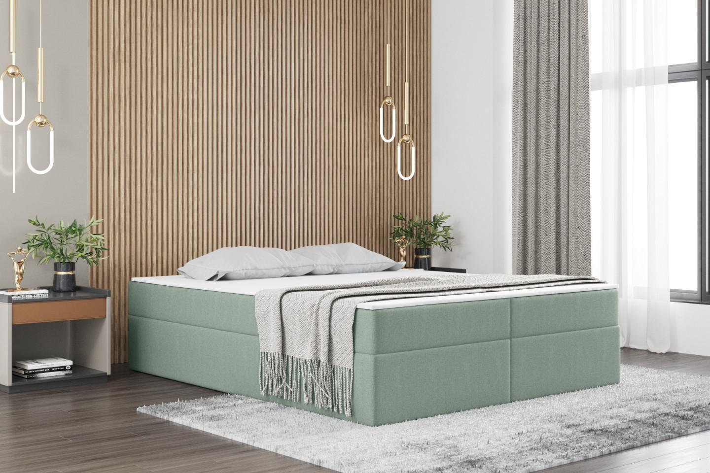 BOXBETT Mit Bettkasten Und Matratze Topper Ruben Mintz 120x200 cm H3-Bonell - Hellgrün, Holz/Textil (120/200cm) - Kaiser Möbel