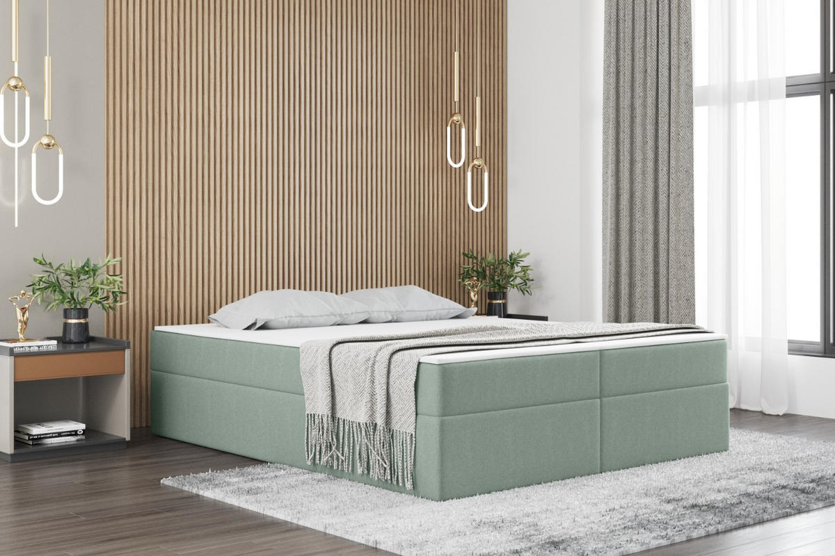 BOXBETT Mit Bettkasten Und Matratze Topper Ruben Mintz 160x200 cm H3-Bonell - Hellgrün, Holz/Textil (160/200cm) - Kaiser Möbel