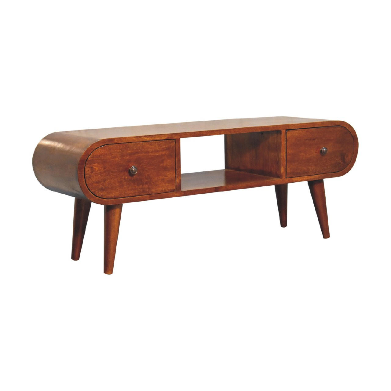 MEDIENANLAGE TV-Lowboard, 2 Schubladen, 1 offenes Fach, Nordische Beine, braun - Kastanienfarben/Messingfarben, Holz/Metall (100/38/30cm) - Artisan Furniture