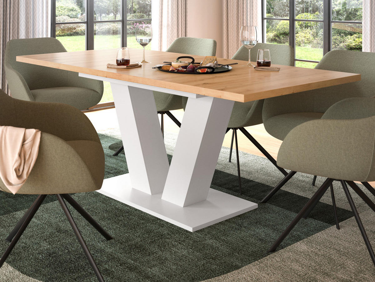 ESSTISCH weiß, Eiche Artisan, Küchentisch ausziehbar 150 - 190 cm - Weiß/Eiche Artisan, Holzwerkstoff/Metall (150/90/76cm) - Inn.Furn