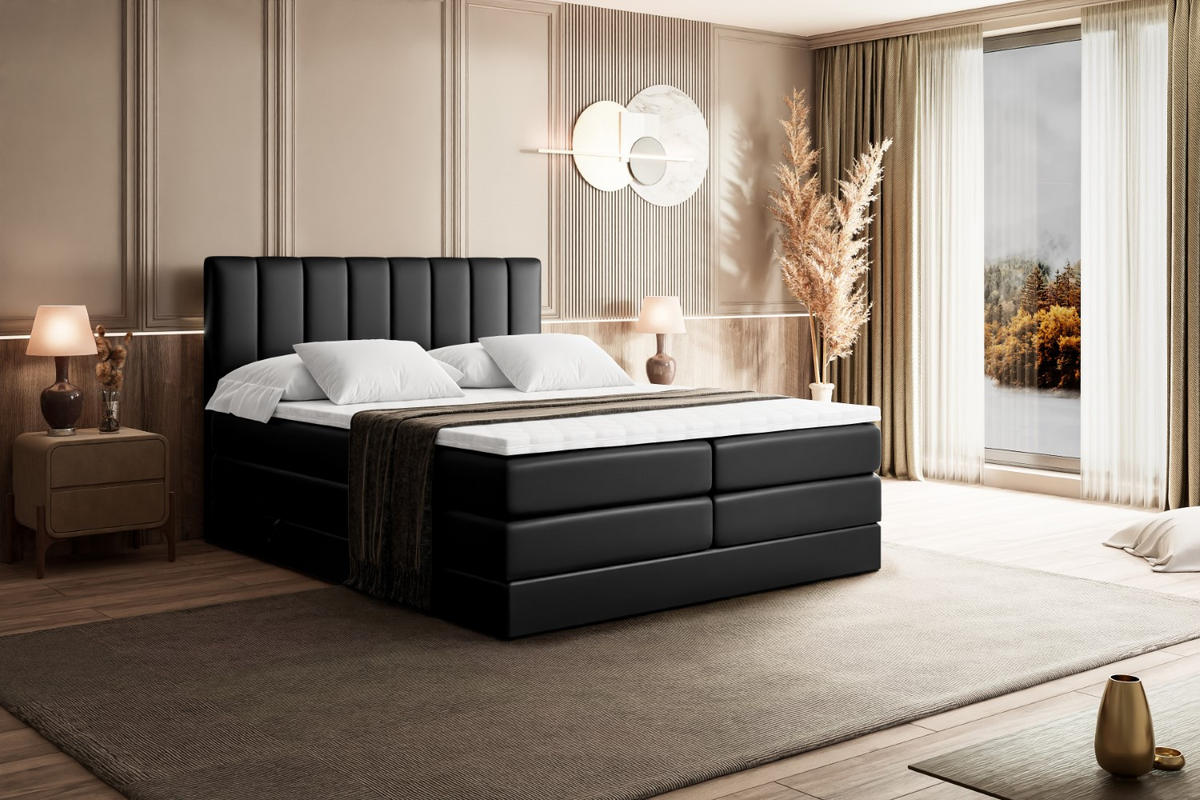 BOXSPRINGBETT OTTA KING - 120x200 - H3/H4 - Schwarz Hochglanz - Schwarz Hochglanz, Holzwerkstoff (120/200cm) - ALTDECOR