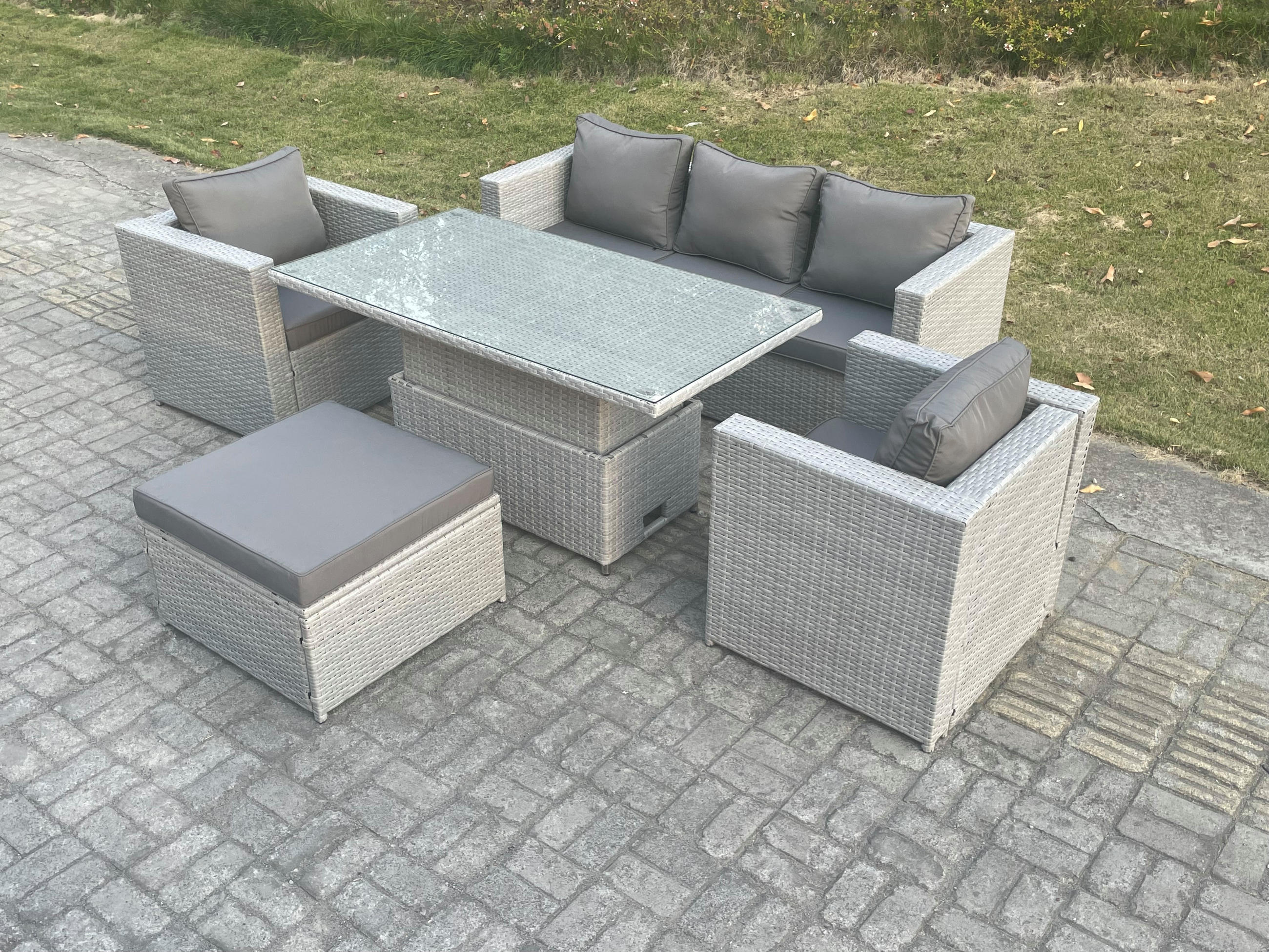GARTENSOFA SET mit Couchtisch Polyrattan Helles Grau 5-teilige - Hellgrau, Metall - Fimous