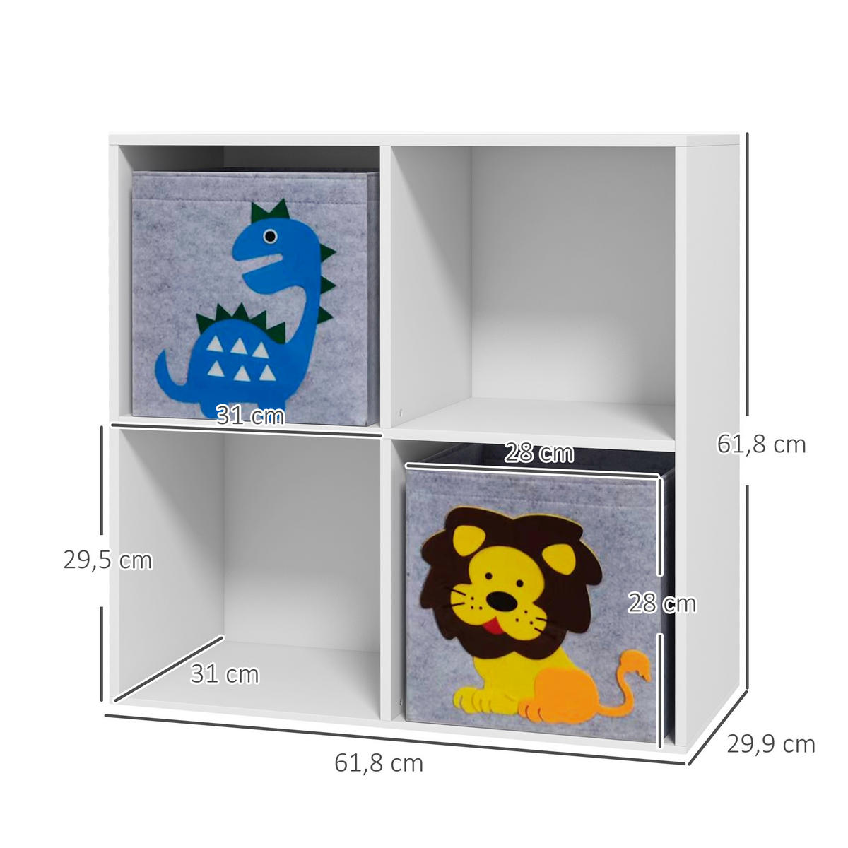 KINDERREGAL Bücherregal mit 2 Aufbewahrungsboxen für Kinderzimmer Weiß+Grau - Weiß, Holzwerkstoff (29.9/61.8/61.8cm) - ZONEKIZ