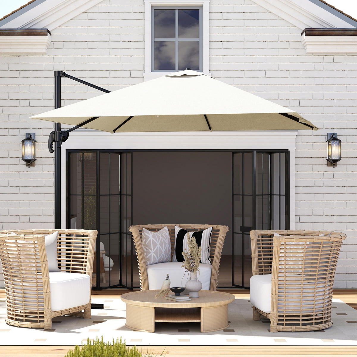 AMPELSCHIRM DE-11437 neigbar, 360° drehbar, 2,5 x 2,5 m Creme - Creme, Metall (245/245cm) - ComfortXL