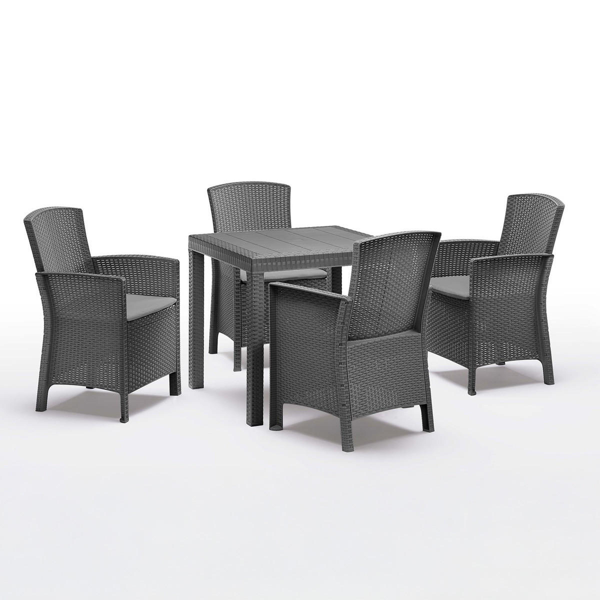 ESSGRUPPE Lido Esstisch Dallas mit 4 Sesseln Gartenmöbel - Grau, Kunststoff - BICA