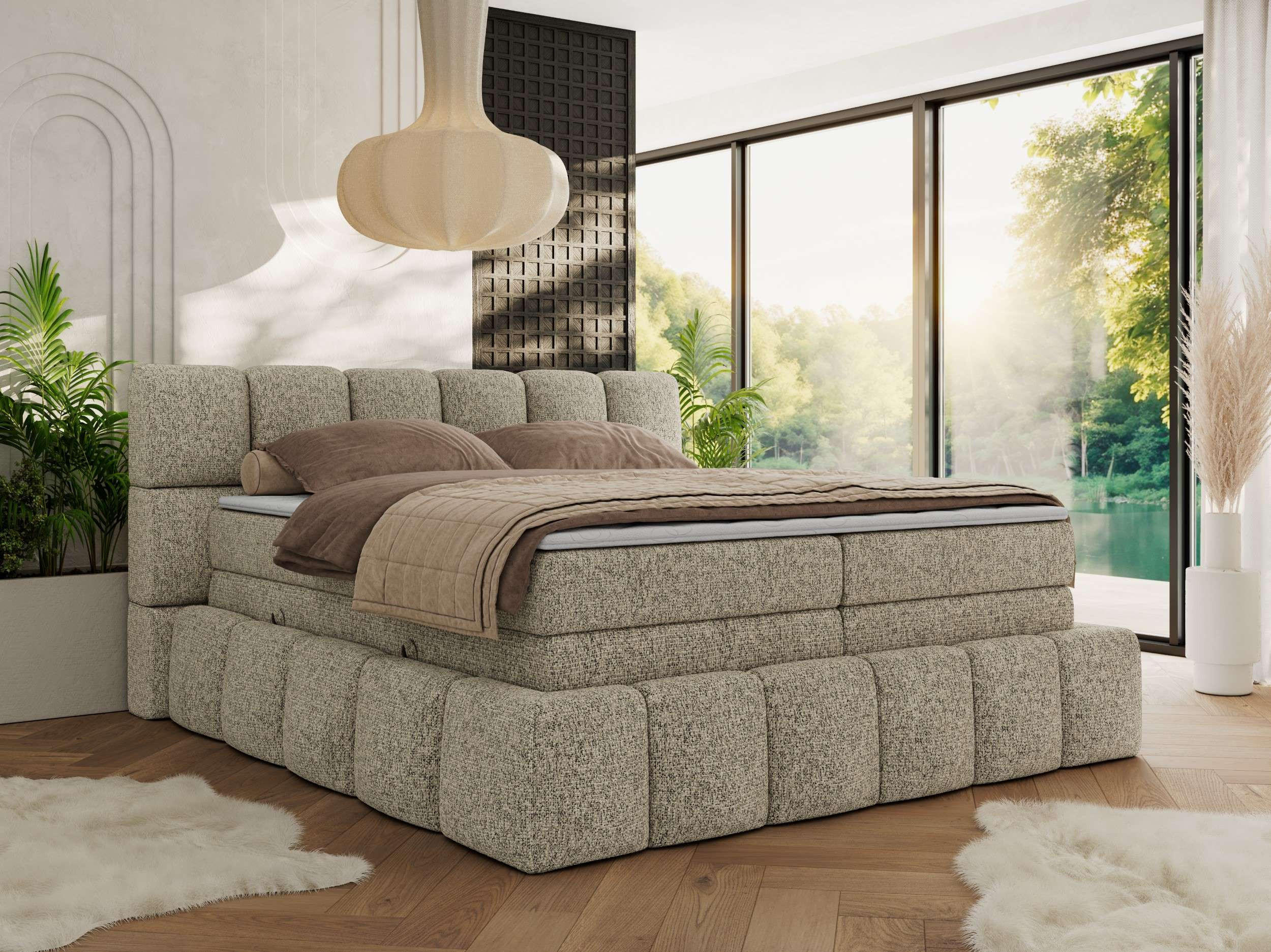 BOXSPRINGBETT NIRA KING 120/200 Dunkelbeige Strukture - H4 - Taupe, Holz/Textil (120/200cm) - MKS