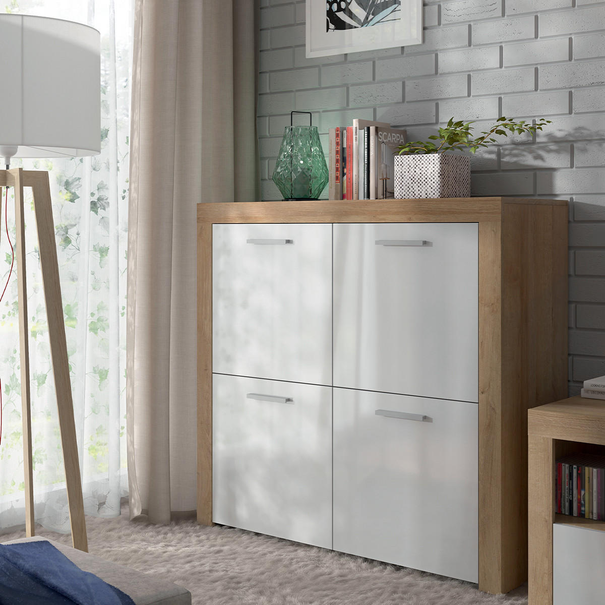 SIDEBOARD Nora Weiß und Holz - Weiß, Holzwerkstoff (104/99/39cm) - Petits-meubles