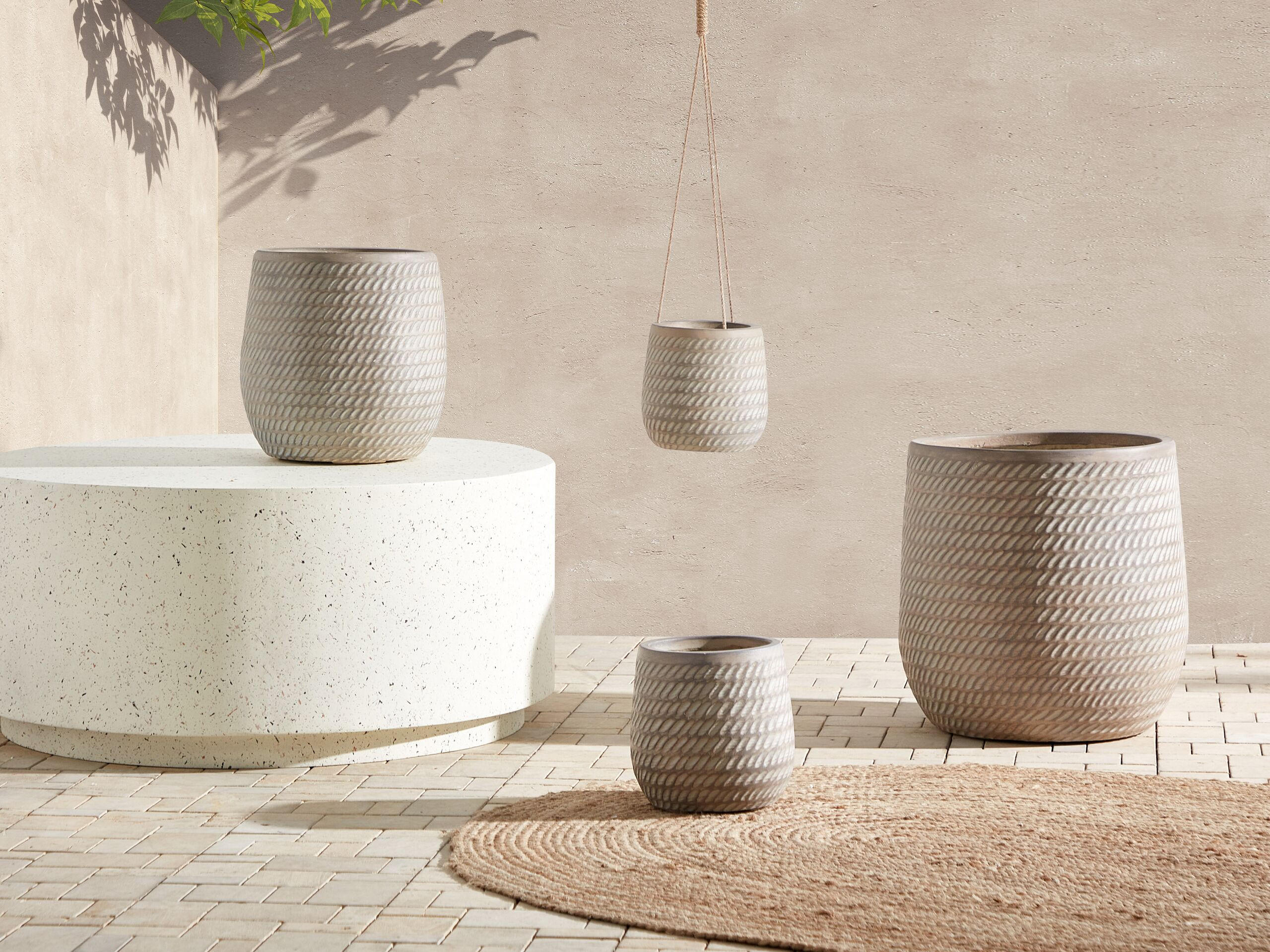 BLUMENTOPF taupe rund 19/19/22 cm Livadia - Beige, Naturmaterialien (22cm) - Beliani