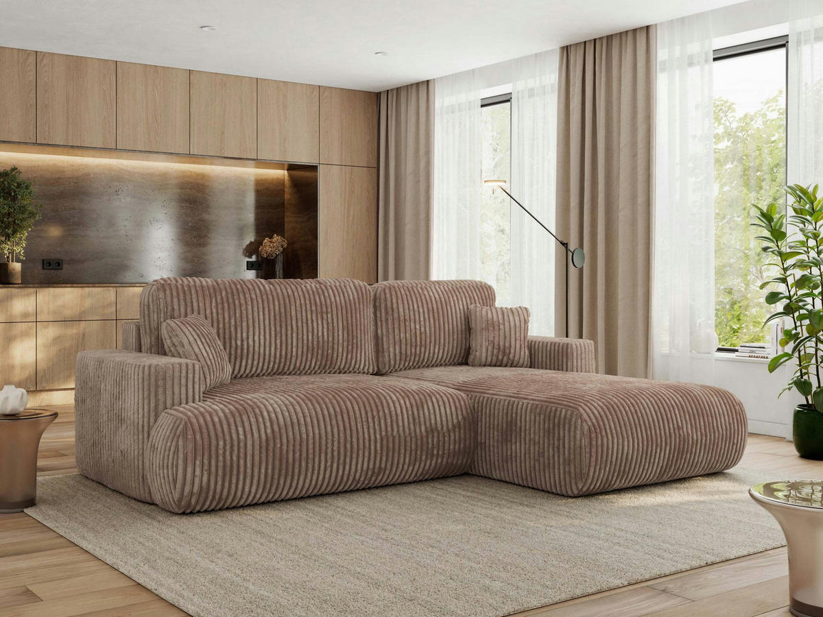 ECKSOFA OVO L Braun Cord - Rechts Seite - Schwarz/Braun, Kunststoff/Textil (195/271cm) - MKS
