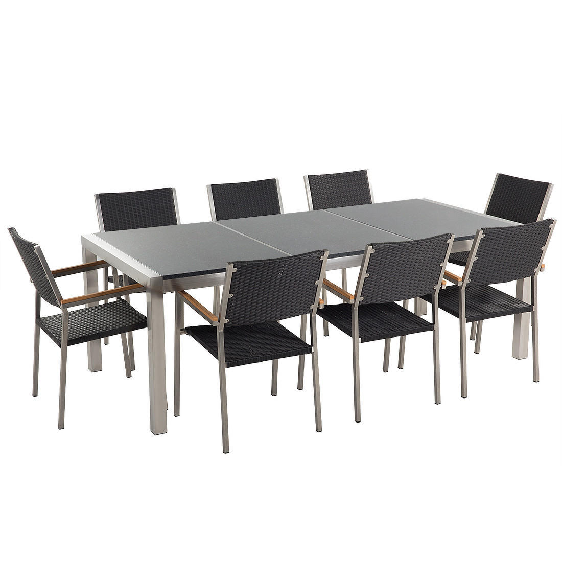 GARTENMÖBEL-SET 8-Sitzer Granit grau poliert Rattan Grosseto - Silberfarben/Schwarz, Metall - Beliani