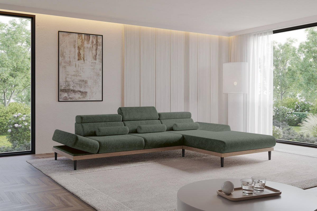 ELEKTRISCHES ECKSOFA Rechts MONA 316x205x85 Grün Velours - Grün, Holzwerkstoff/Textil (316/205cm) - ALTDECOR