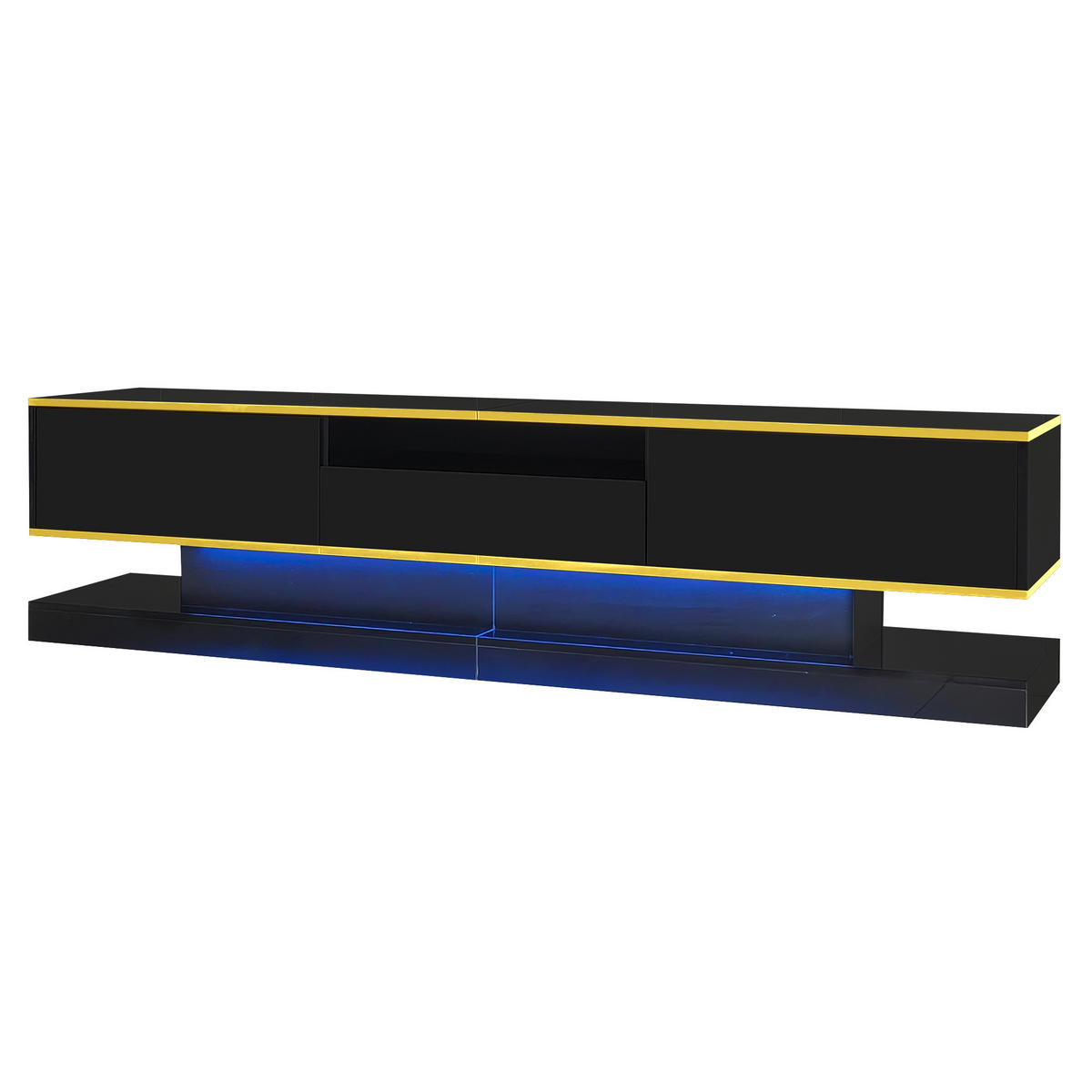 TV-LOWBOARD aus Spanplatte 180x38x45 cm Schwarz/Gold mit LED-Beleuchtung und 3 Schubladen - Schwarz, Holzwerkstoff (180/45/38cm) - IVMEU