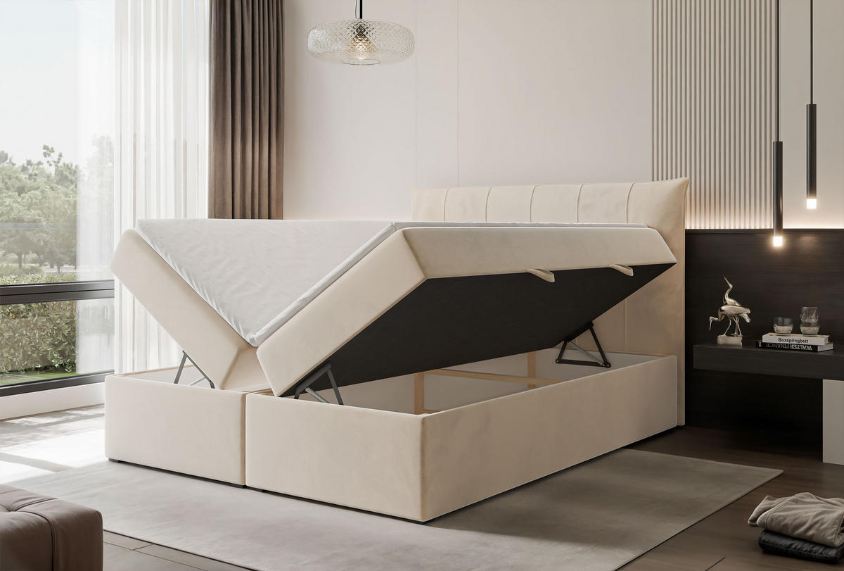 BOXBETT CHESTER 160/200 cm mit Matratze und Topper, Creme - Creme, Holzwerkstoff/Textil (160/200cm) - Idohome