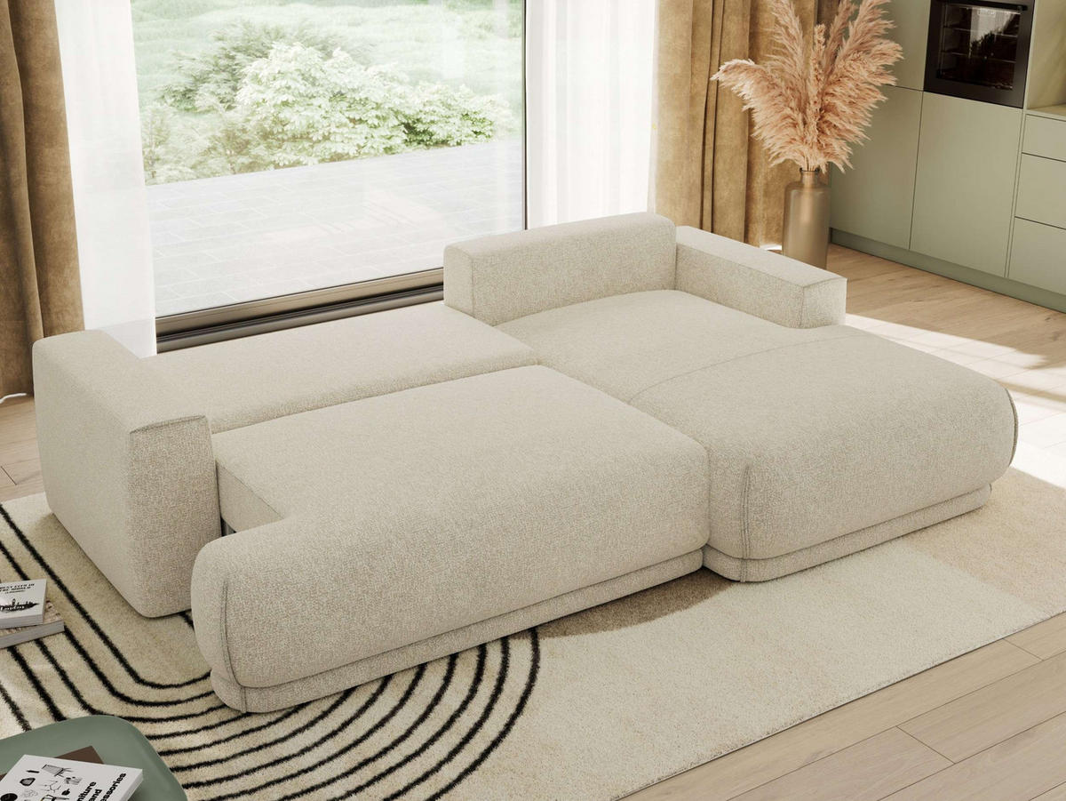 ECKSCHLAFSOFA RINA L Creme Strukture - rechts - Creme/Schwarz, Kunststoff/Textil (170/267cm) - MKS