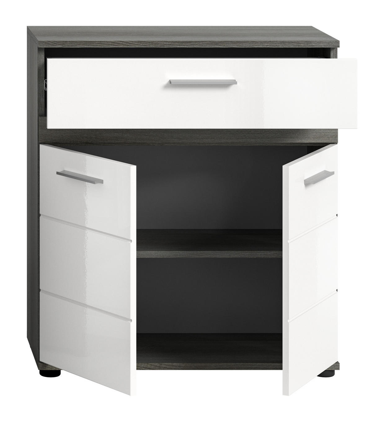 BADKOMMODE weiß Hochglanz, grau 71 cm, Badschrank mit Rillenoptik - Chromfarben/Weiß Hochglanz, Holzwerkstoff/Kunststoff (71/79/31cm) - Inn.Furn