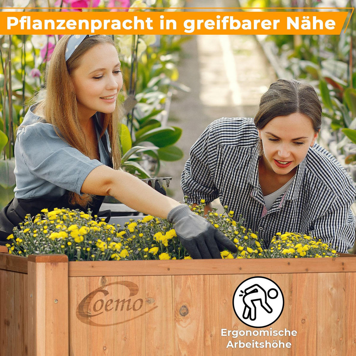 HOCHBEET mit Ablage Holz 120/40/90 cm - Naturfarben, Holz (40/90/120cm) - Coemo