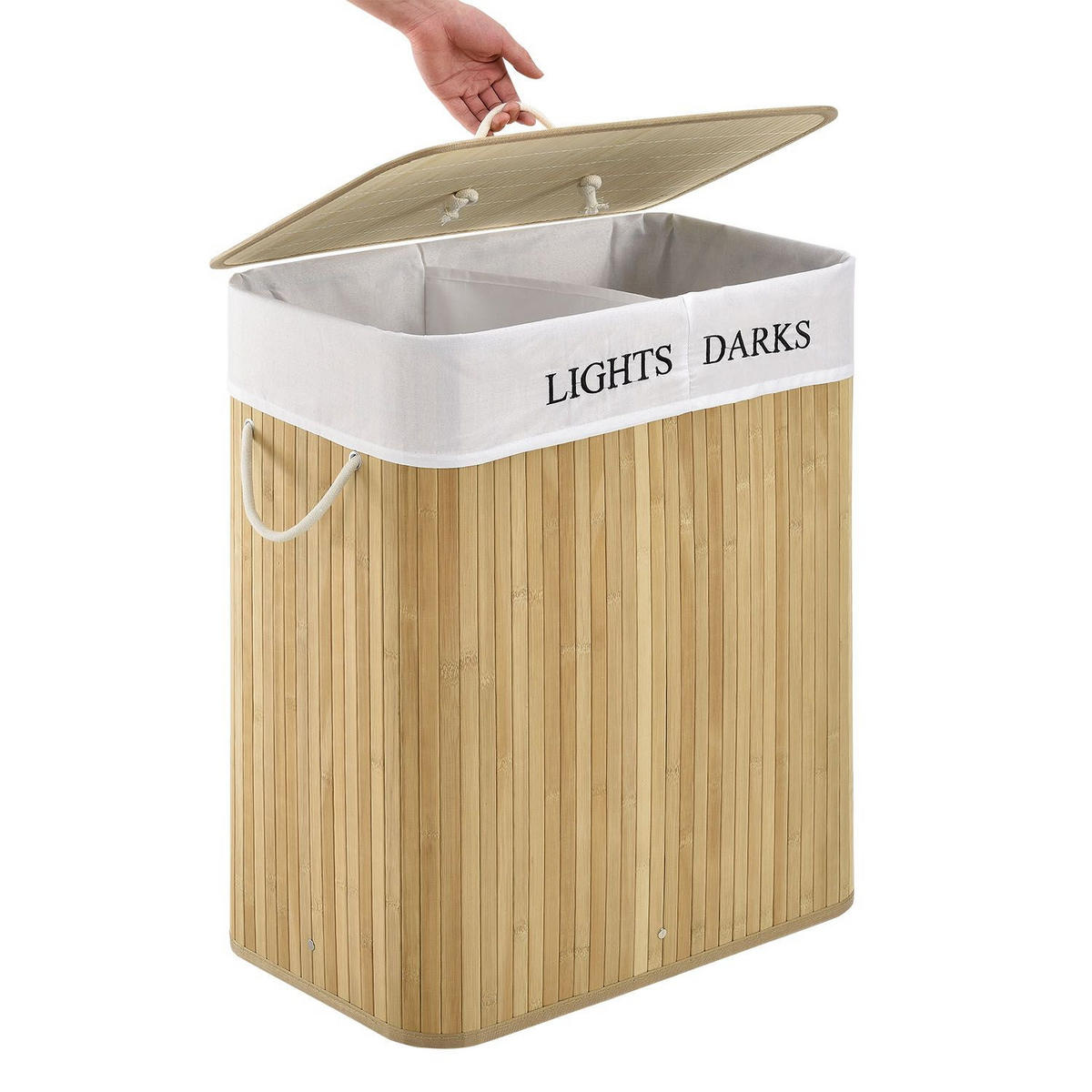 WÄSCHEKORB Curly 100 L natur - Naturfarben, Holz (52/63/32cm) - Juskys