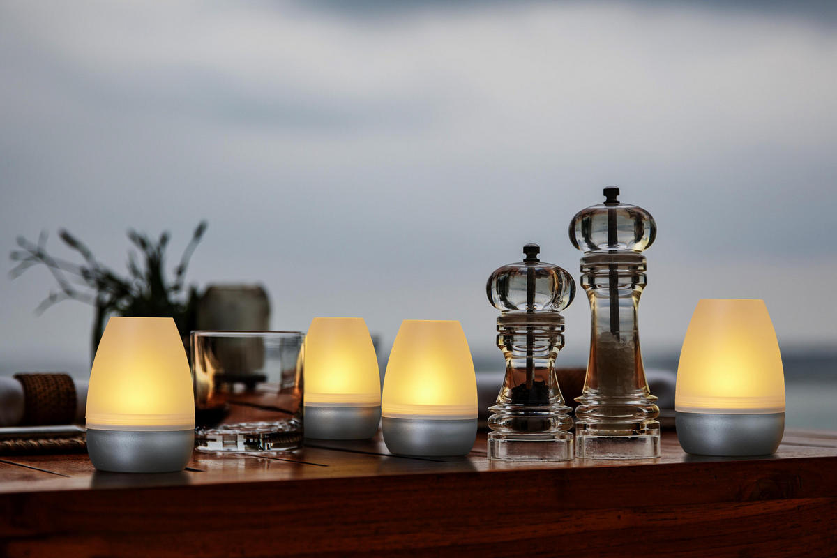 LED-AKKU-LOUNGE-LICHTER 4er-Set mit Touchsensor Kabellos für Innen und Außen RGBW Flackereffekt Silber Matt - Silberfarben, Kunststoff (5/5/7cm) - Northpoint