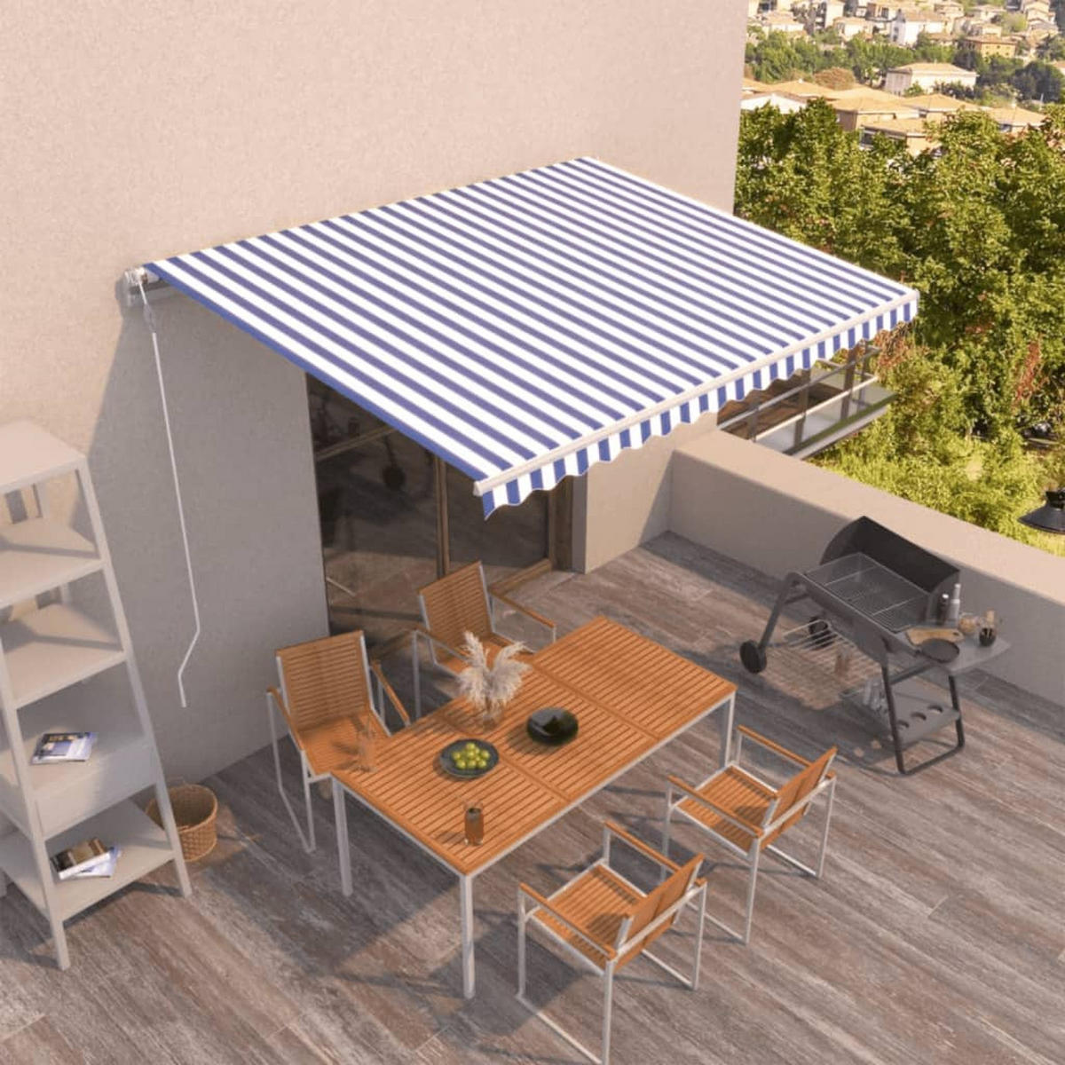 MARKISE Automatisch Einziehbar 450x350 cm Blau und Weiß - Blau, Metall (450/350/450cm) - furnicato