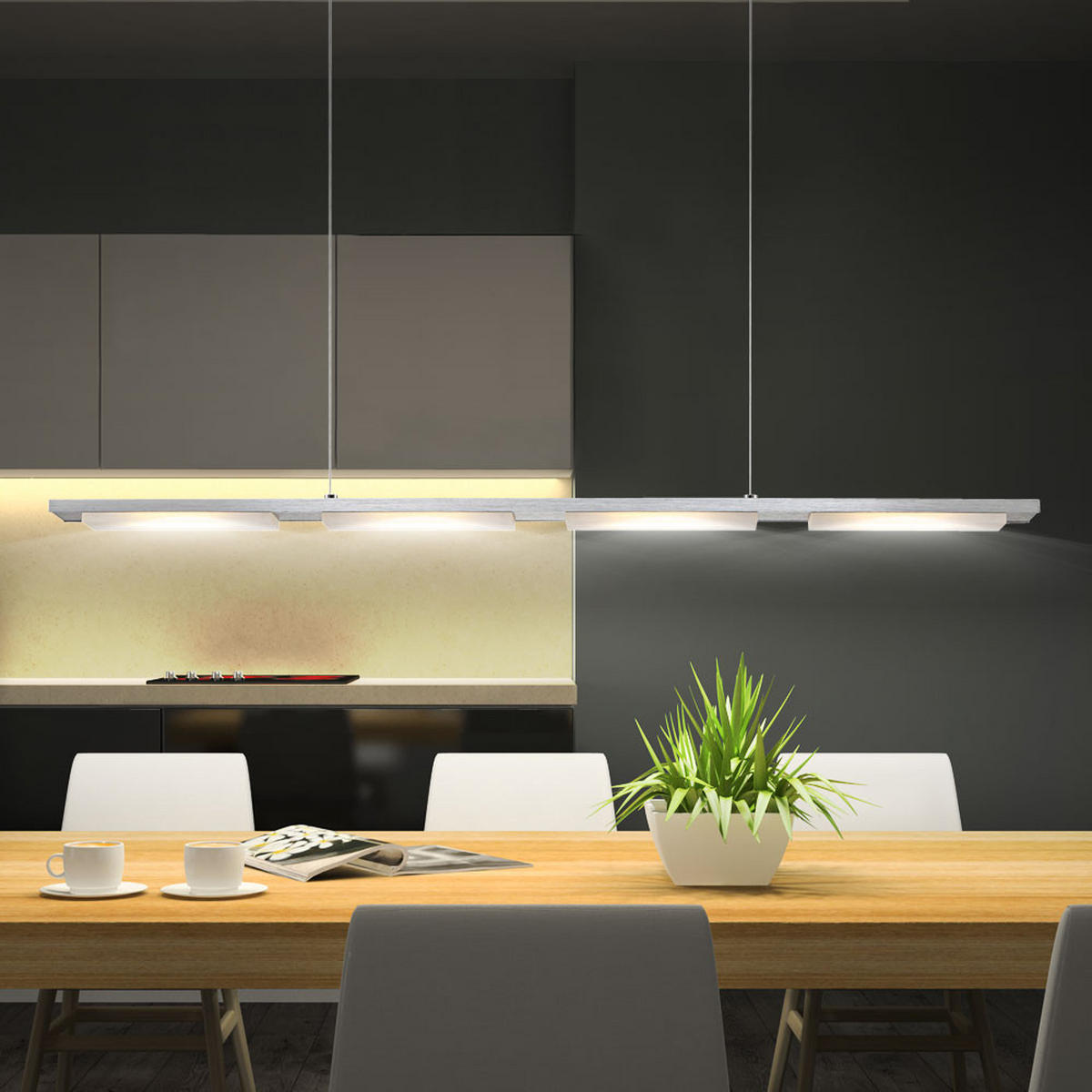 LED HÄNGELEUCHTE LAZIO Aluminium Silber - Silberfarben, Metall (93/7/120cm) - Globo Lighting