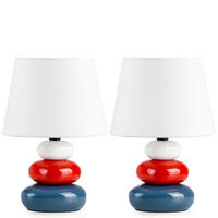 TISCHLEUCHTE SALU Tischlampe, 2-er Set, Marineblau, Rot, Weiß - Multicolor, Keramik/Textil (18/18/24cm) - KONSIMO®