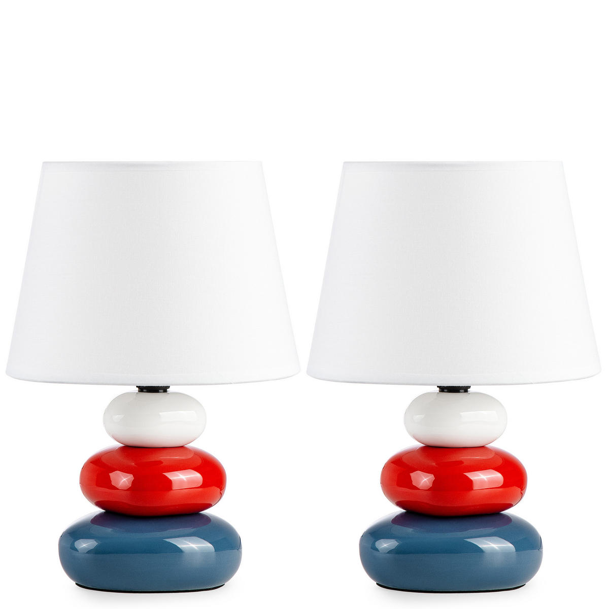 TISCHLEUCHTE SALU Tischlampe, 2-er Set, Marineblau, Rot, Weiß - Multicolor, Keramik/Textil (18/18/24cm) - KONSIMO®
