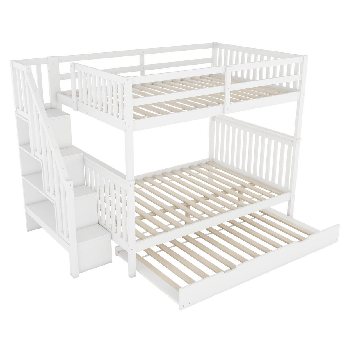 ETAGENBETT 140/200 cm mit Rollbett und Treppenregal in Weiß - Weiß, Holz (140/200cm) - BEAOK