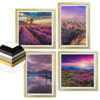 WANDBILDER 4er Set - 50x50 cm & 40x60 cm Goldrahmen - Sonnenuntergang auf Lavendelfeldern - Goldfarben, Kunststoff (50/50cm) - ArtPrintCave