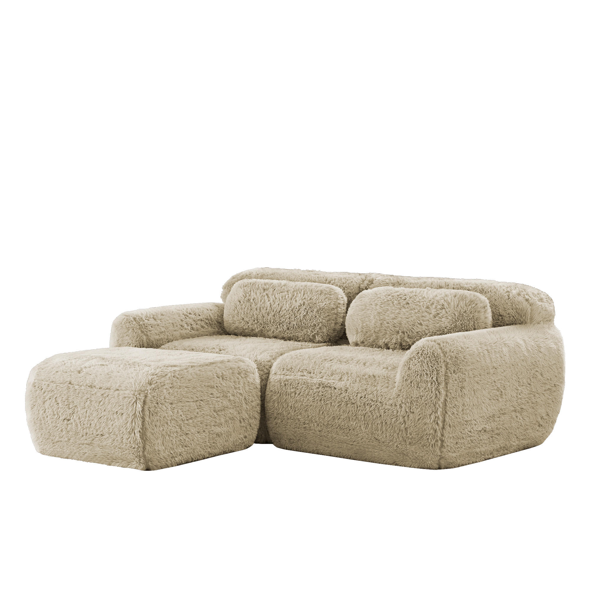 ECKSOFA 204/179/73 cm Hellkhaki aus Plüsch modular ohne Montage - Beige, Textil (179/204cm) - OKWISH