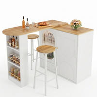 KÜCHENINSEL-SET 138-204×39×105 cm mit 2 Barhockern aus MDF und Metall, weiß mit Holzoptik - Weiß, Holzwerkstoff (204/105/39cm) - Luhomfu