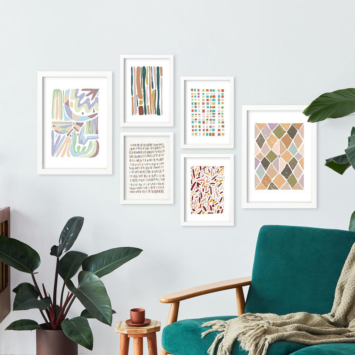 POSTER Set Mit 6 Drucken Von Mustern In Der Sammlung Von Ethnischenen Dekorative Rahmen Für Ihr Zuhause Wandkunstdruck A3 & A4 Weißer Rahmen - Weiß, Papier (29/3cm) - Nacnic