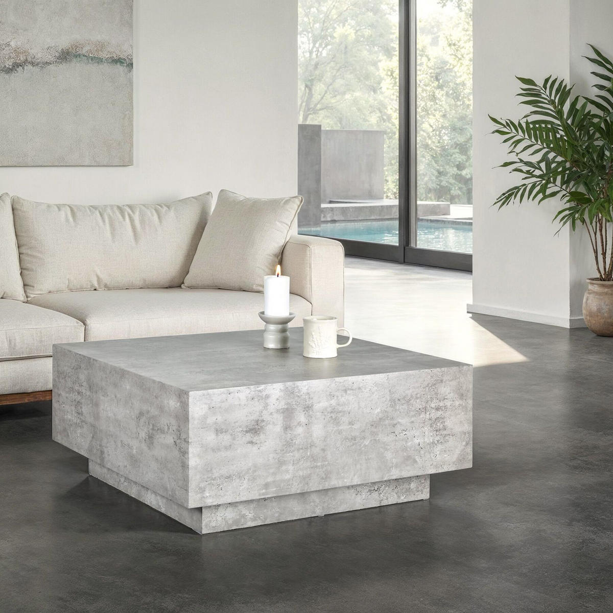 COUCHTISCH Lasley,80 x 80 x 35 cm,Beton Optik - Grau, Holz (80/80/35cm) - tectake