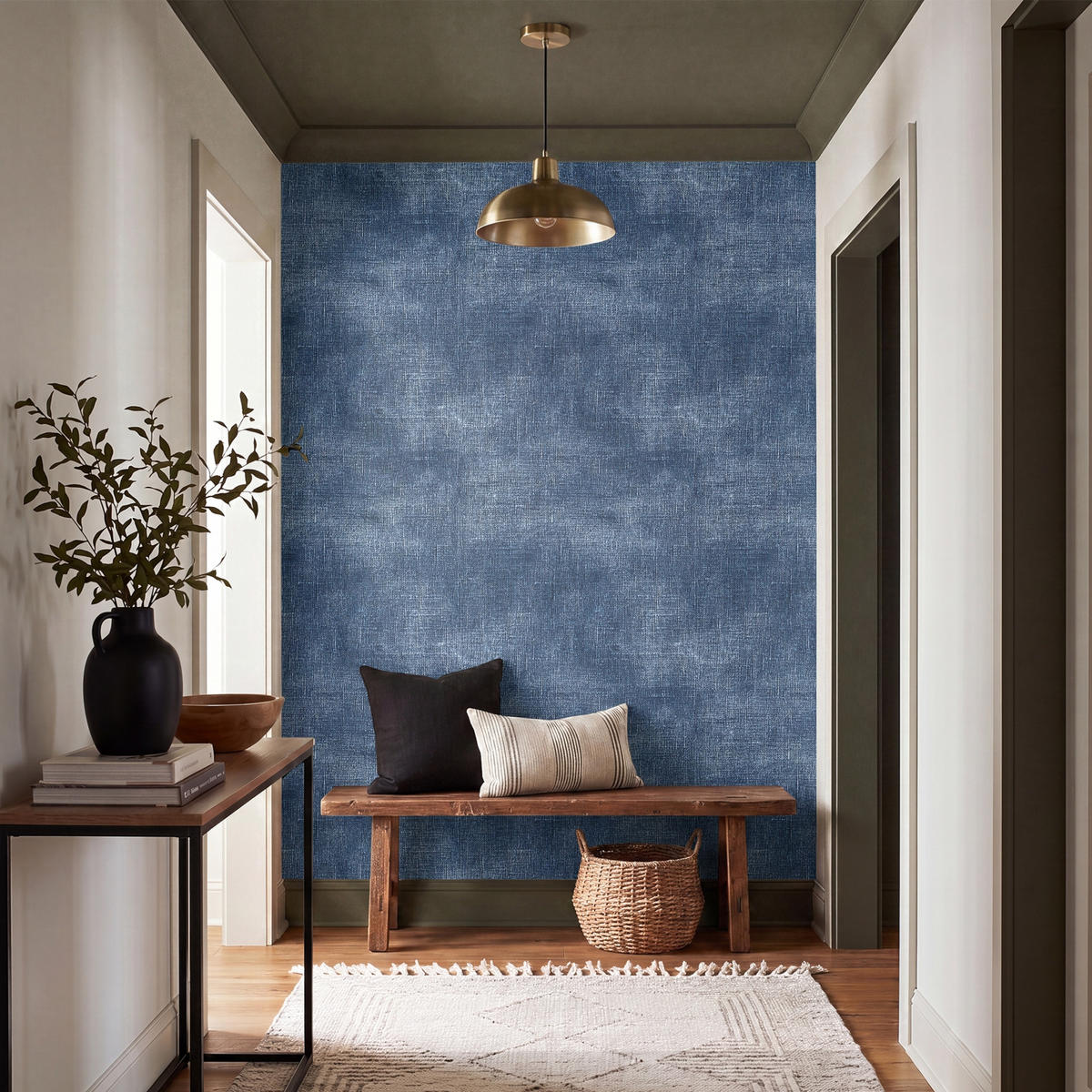 TAPETE - Leinen - Textur - Muster - Denim - Rustikal - 180x240 cm - Blau, Papier (180/240cm) - OnlyWow