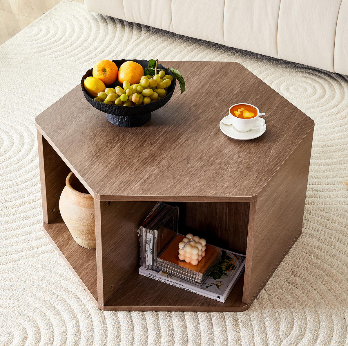 COUCHTISCH 79/69,4/40 cm Tiefes Pfirsichfarben mit Zylindrischen Beinen aus MDF - Braun, Holzwerkstoff (79/69.4/48cm) - OKWISH