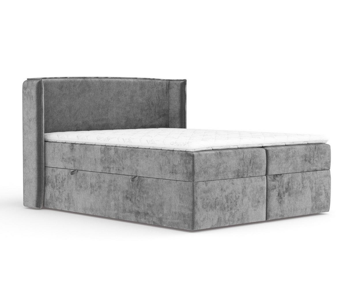 BOXBETT Skyline Dunkelgrau 160/200 cm mit Matratze und Topper - Dunkelgrau/Schwarz, Holz/Holzwerkstoff (160/200cm) - Maison de Reve